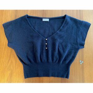 J. Crew Featherweight cashmere V-neck Crop Top Sz M Navy Blue - new 14k buttons